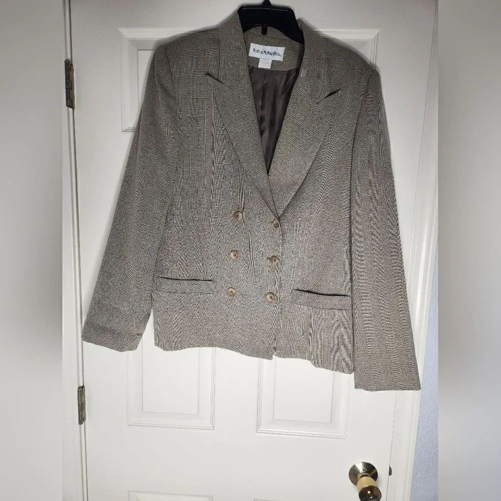 Norton Mcnaughton 12 Doublebrest Lngslv Sidewalk GrayLined Plaid Women’s Blazer